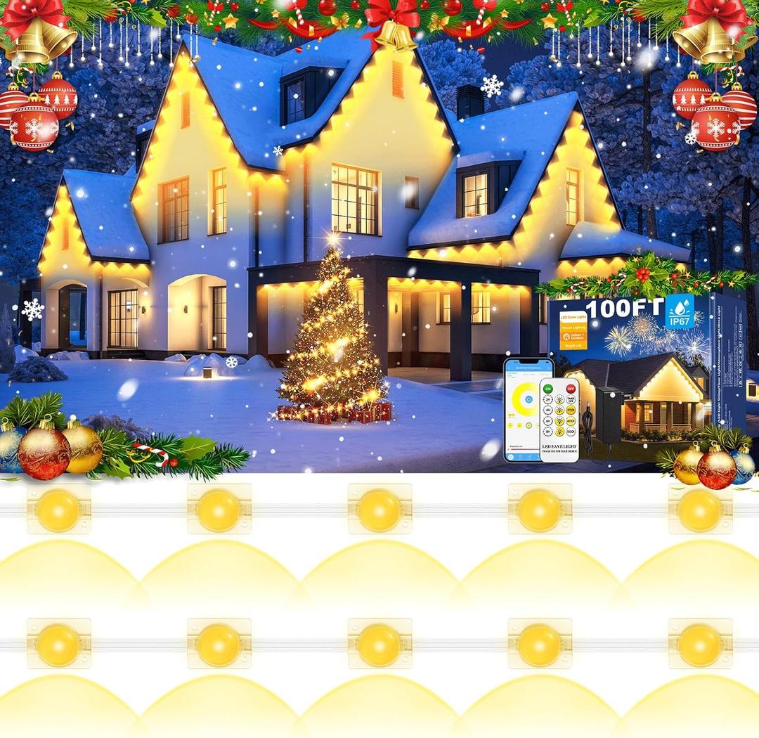 Permanent Outdoor Lights Warm White Cold White for House Lighting Holidays Party Decoration100ft LED String Lights, with App or Remote Control, IP67 Waterproof for Outdoor & Indoor Decor