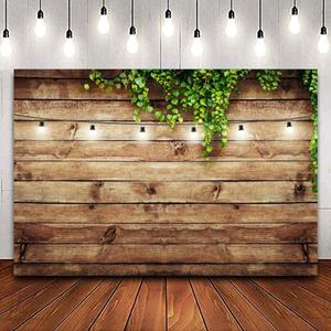 CSFOTO 10x7ft Rustic Background for Photography Green Leaves Woodlands Photos Backdrops Wood Plank Backdrops for Weddings Birthday Baby Shower Party Barn Farmhouse Decorative Banner