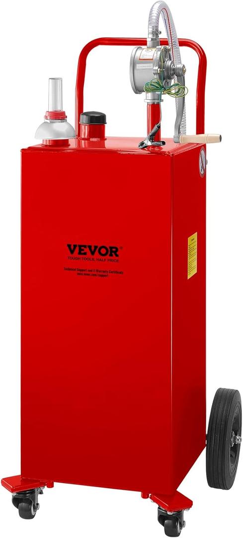 VEVOR Fuel Caddy 35 Gallon, Gas Storage Tank on 4 Wheels, with Manual Transfer Pump, Gasoline Diesel Fuel Container for Cars, Lawn Mowers, ATVs, Boats & More, Red
