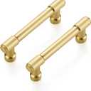 Ravinte 2 Pack 3 Inch Hole Center Solid Kitchen Cabinet Handles Brushed Gold Dresser Pulls Cabinet Drawer Pulls for Kitchen Cupboard Hardware