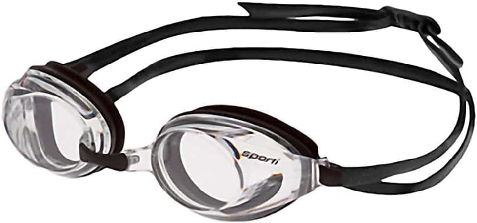 Sporti Unisex Adult Antifog Optical Goggle, Swimming Goggle -1.5D to -8.0D, Antifog Swim Goggles for Men & Women, Anti UV (Negative 4.0, S2 - Clear Lens/Black Frame)