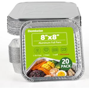 Thickened 20 Pack Heavy Duty Aluminum Pans with Lids, 8x8 Square Disposable Aluminum Baking Pans, Small Foil Pans with lids for Cooking, Meal Prep, Catering, Events, Carton Packaging