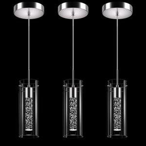 Pendant Ceiling Light Fixture, LED Kitchen Lighting Crystal Pendant Lights Kitchen Island, 1-Light Integrated Kitchen Hanging Light Fixture Modern Island Light with Bubble Glass Three Pack (Nickel-Cold)