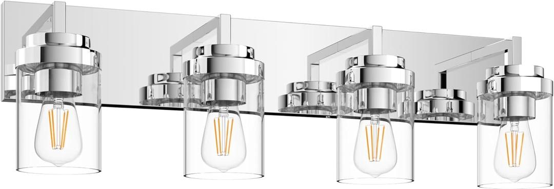 Espird Chrome Bathroom Light Fixtures, 4 Light Bathroom Vanity Light with Clear Glass Shade, 30 in Modern Vanity Light, Bathroom Lighting Fixtures Over Mirror for Bathroom/Living Room