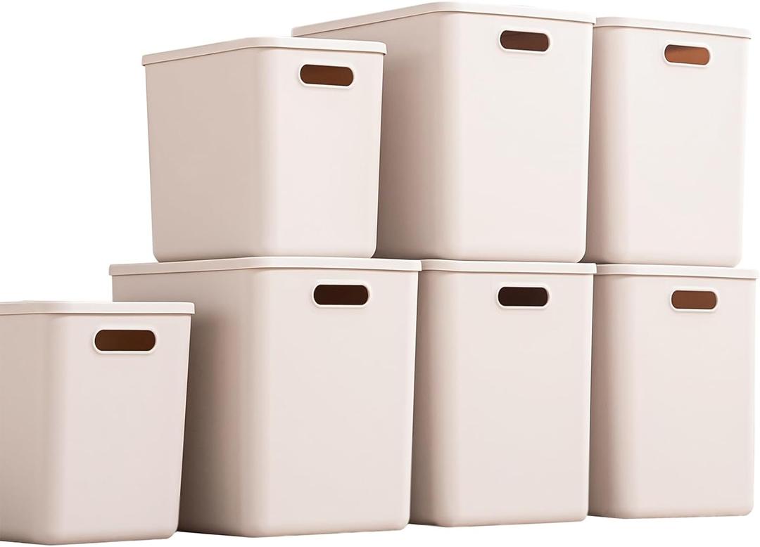 Plastic Storage Bins with lids,Storage Baskets,Container with handle,Storage Organizer Bins for Shelves,Office,Bedrooms,Closets, Cabinets(Grey5XL+2L)