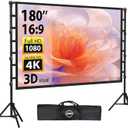 Outdoor Projector Screen with Stand: LEORFI 180-inch Projector Screen Portable, Indoor Projection Screen and Stand, Rear/Front Movie Screen 16:9 4K Full HD, Support Height Adjustable for Home Theater