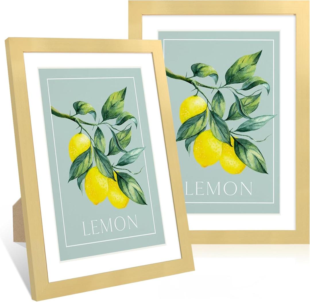 10x14 Picture Frame Set of 2, 10 x 14 Wood Photo Frames with Mat for 8x12 or 30x40cm Diamond Painting Art, Wooden Frame with Real Glass Cover for Wall and Tabletop Display,Gold