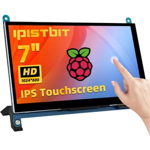7 Inch LCD Touch Screen, 1024x600 IPS Display with Stand, HDMI Portable Monitor for Raspberry Pi 5/4B/3B+/3B/B+/Zero/400, BB Black, Windows 10 8 7, Free Driver