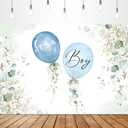 Glawry It's a Boy Baby Shower Backdrop for Photography 7Wx5H Feet Cute Blue Cartoon Balloons Watercolor Green Gold Eucalyptus Leaves Plants Party Decorations Photoshoot Background Photo Booth Studio