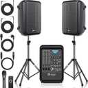 NBVOICE Professional Portable All-in-One Integrated 2-Way PA System Fixed Setup, Suitcase Design w/ 8-Channel Mixer, 2 Speaker Stands, Bluetooth, Mic for Performances, Presentations