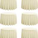 6-Pack Round 90-inch Beige Table Cloths, Solid Stain and Wrinkle Resistant Circular Tablecloth, Premium Plain Weave Polyester Fabric Table Linen Covers for Hotel, Banquet