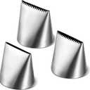 3 PCS Piping Tips Set Large Frosting Piping Kit Stainless Steel Cake Icing Nozzles Tips Decorating Tools Silver Pastry Bags Tips Accessories for Cookie Cupcake Baking Buttercream Supplies