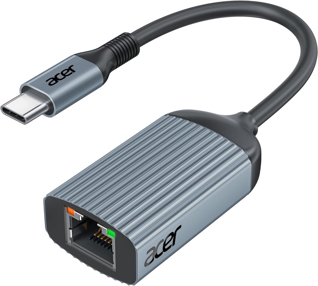 Acer USB C to Ethernet Adapter, Plug and Play RJ45 to Type C Network Dongle(Thunderbolt 3/4 Compatible), 1Gbps Aluminum USB-C LAN Adapter for Laptop, MacBook Pro/Air, iPad Pro, iPhone 15/16, Dell XPS (Origin)