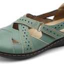 Irrefour Women's Classic Genuine Leather Casual Loafer Cute Slip-On Fashion Closed Toe Flat Sandal Comfy Work Sandal Everyday Walking Shoe (Teal) 7