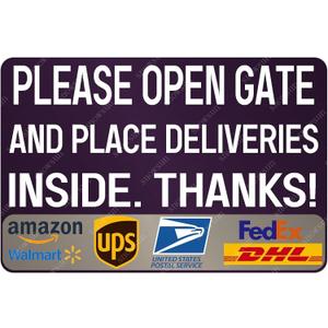 snowsun Delivery Metal Signs Please Open Gate And Place Deliveries Inside Tin Sign for Packages Delivery Box Outdoor Use 812 Inches