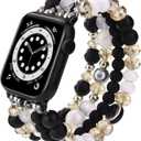 CAGOS Bracelet Beaded Compatible with Apple Watch Band Series 10/9/8/7/6/5/4/3/2/1 SE 38mm 40mm 41mm 42mm 44mm 45mm 46mm, Cute Handmade Fashion Elastic Stretchy iWatch Bands for Women (Black White, 42mm/44mm/45mm/46mm(Series 10)-(6"-6.9")