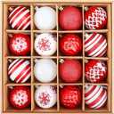 16PCS Christmas Ball Ornaments, 2.36 Inch Red and White Christmas Tree Ornaments with Glittering, Shatterproof Baubles for Christmas Tree Decorations, Wreaths, Garlands