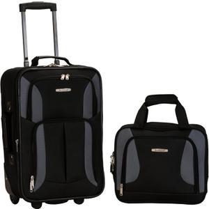 Rockland Fashion Softside Upright Luggage Set, Black/Gray, 2-Piece (14/19)
