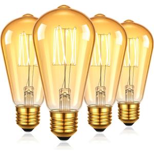 Vintage Edison Bulbs 25 Watt Incandescent Equal 3W ST58 Decorative LED Light Bulb,Amber Glass,Spiral Filament,1800K Warm White,E26 Base,250LM, Non-dimmable,4 Pack