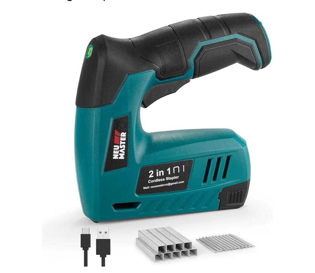 NEU MASTER Staple Gun Cordless, NTC0070 Li-ion Rechargeable Battery Staple Guns kit with Staples and USB Charger, Power Tacker for Upholstery, Material Repair, Decoration, Carpentry, Furniture DIY