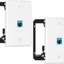 FGB 10Gbps Ethernet Wall Plate, 1 Port CAT6 Wall Plate and Jack, RJ45 Ethernet Wall Outlet with Single Gang Low Voltage Mounting Bracket, 2 Pack
