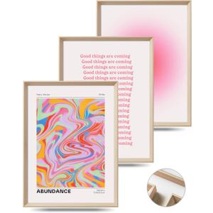 Framed Abstract Pink Canvas Wall Art,Retro Gradient Canvas Wall Decor,16x12IN High Framed Wood Design Print,Minimalist Classic Dcor Aesthetic for Living Room,Bedroom,Bathroom Set of 3 (Trust Graident Framed)