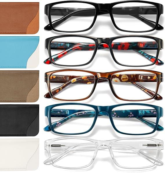 Gaoye Reading Glasses Men/Women, Eyeglasses, Blue Light Readers for Men/Women, Computer Eye Glasses, Cheaters  Black+clear+floral Green Solid Color+floral Blue Solid Color+floral Brown Solid Color, 4.0 x