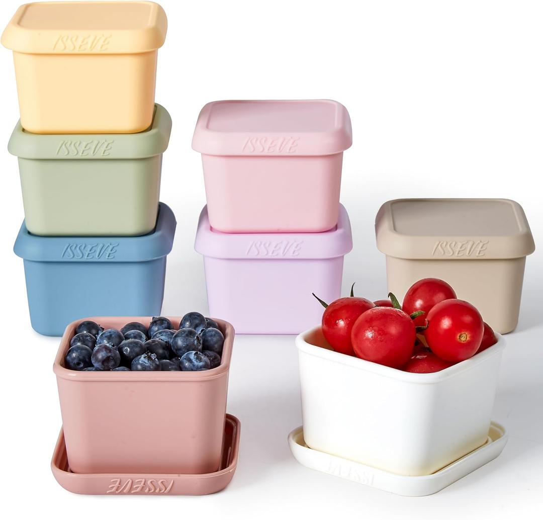 ISSEVE 8Pack 6oz Silicone Snack Containers for Kids, Reusable Small Containers with Lids, Leak Proof Silicone Food Storage Containers, Stackable Kids Lunch Box for Daycare, School, Travel (Morandi color)