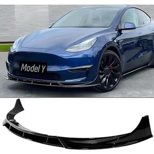 Front Bumper Lip Splitter Spoiler Compatible with Tesla Model Y 2020 2021 2022 2023 2024 Gloss Black 4-Pieces Sporty Style Accessories Air Chin Body Kit