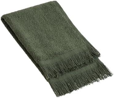 The Holy South - Fringed Reversible Fingertip Hand Towel (Size 11" W x 18" L) Terry Cotton Washcloth Set for Face and Bathroom use. (3, Forest Green)