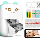 Mini Printer Portable, Inkless Sticker printer with 8 Rolls Paper, Bluetooth Wireless mini thermal printer Compatible with iOS + Android for Journal, Memo, Photo, Print Pod Gifts for Girls Kids