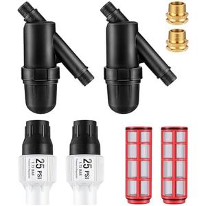 Aurelema Drip Irrigation Pressure Regulator and Filter 25 PSI Water Backflow Preventer for 3/4'' Garden/Faucet Hose Thread and Drip Irrigation Inline Y Filter 3/4" x 3/4" FHT Hose Connection (2 Pack)