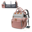 Baby Diaper Bags with Changing Station, Waterproof Diaper Bag Backpack for Moms Dads with USB Charging Port, Baby Shower Gifts, Large Capacity diaper backpack, Grey Pink