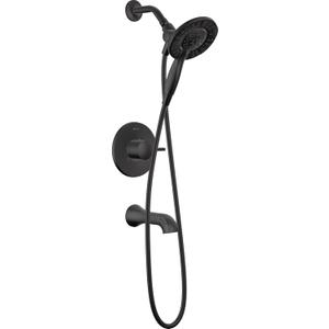Delta Faucet Albion 14 Series Single-Handle Tub and Shower Faucet Set, Black Shower Trim Kit with 4-Setting In2ition 2-in-1 Dual Hand Held Shower Head, Matte Black T144855-BL-I (Valve Not Included)