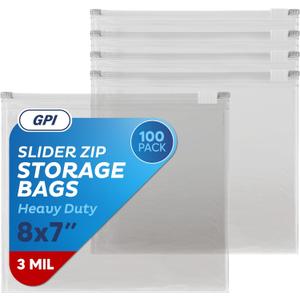 100 Count - Slider Zip Quart Food Storage Bags, 8" x 7" 3 Mil Heavy Duty, Strong & Durable For Freezer Storage, For Sandwiches, Snacks & More. GPI