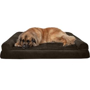 Furhaven Orthopedic Dog Bed for Large Dogs w/ Removable Bolsters & Washable Cover, For Dogs Up to 125 lbs - Plush & Suede Sofa - Espresso, Jumbo Plus/XXL