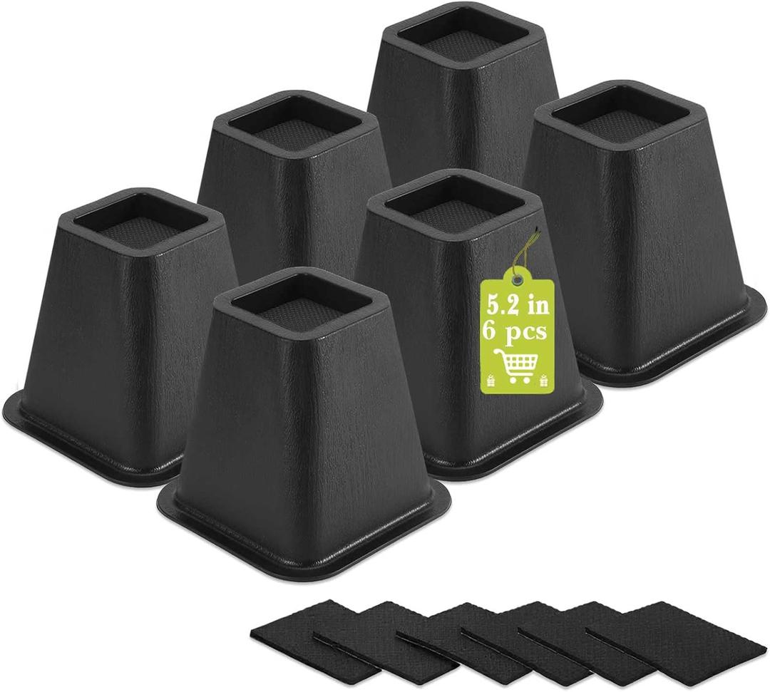 Yookwutar 6 Pack Furniture Risers 6 Inch, Bed Risers Heavy Duty for Table Desk Couch Chair Sofa Cabinet Bed Frame Dorm, Square Table Leg Risers Lift Height 6", Black