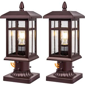 Brilvibera Bronze Post Lights Dusk to Dawn 2 Packs, Outdoor Post Mount Outdoor Light Fixtures, Bronze Patio Pole for Lights Waterproof, Exterior Lamp Post Light Fixture for Path Garden Yard Patio