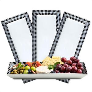 YHOSSEUN Halloween Serving Platters Set of 4, Black and White Serving Platters and Trays for Food, Rectangular Long Plates Serving Dishes for Entertaining, Checkered, 14 Inch