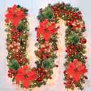 Christmas Garland, Christmas Garland with Lights Battery Operated,9 ft Rattan Artificial Flower Vine Plants Xmas Decorations for Indoor Outdoor Home Mantel Fireplace Stairs