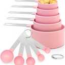 Measuring Cups and Spoons Set, 10 Pieces Stackable Measure Tools with Stainless Steel Handles, Kitchen Gadgets for Cooking & Baking (Pink)