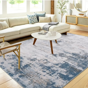 Modern Abstract Area Rug 6 x 9 Machine Washable Contemporary Carpet Foldable Stain Resistant Non-Slip Accent Rug Coffee Table Rug, Blue/Brown