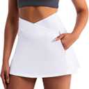 Golf Skirts for Women Crossover High Waisted Athletic Skirt Skorts Stretchy Golf Skirt with Shorts and 4 Pockets (White, M)