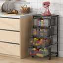 4-Tier Fruit Vegetable Storage Cart - Kitchen Organizer and Storage Cart with Wheels, Wooden Top Metal Wire Fruit Vegetable Rack Stand with Drawers to Storage Cans Snacks for Kitchen(Patent Pending)