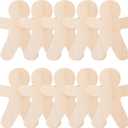 10pcs Unfinished Wooden Gingerbread Man Cutouts Wood Slices Painting Slice Crafts for DIY Crafts Ornaments, 3.94 X 4.72 Inches