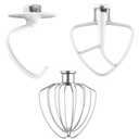 3-Piece Mixer Attachment Kit for KitchenAid 4.5/5 QT Tilt-Head Mixers, Stainless Steel K45WW Wire Whip, K45DH Dough Hook & K45B Coated Flat Beater, Baking Essentials Set, Dishwasher Safe