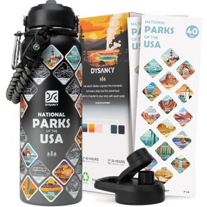 National Parks Water Bottle  40 oz Insulated Stainless Steel Water Jug with 67 Park Stickers, Outdoor Accessories & Gift Box  BPA-Free  Ideal for Hiking, Camping & Travel (Black/Gray)