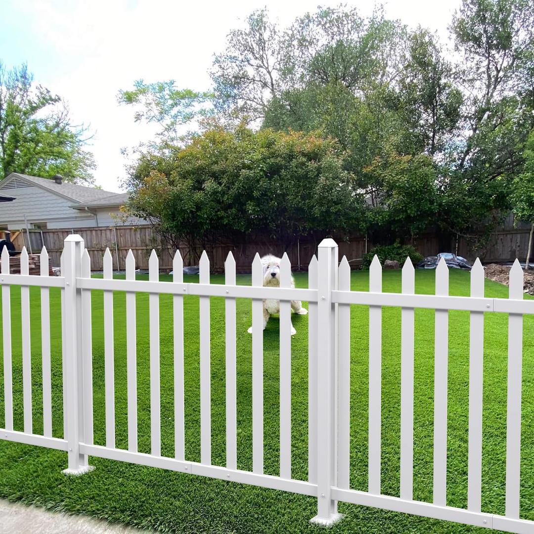 E&K 1 Set 36" H x 84" W Vinyl White Picket Fence Panels Decorative Fencing for Front Porch Yard Garden Pool (20 Pickets, Straight)