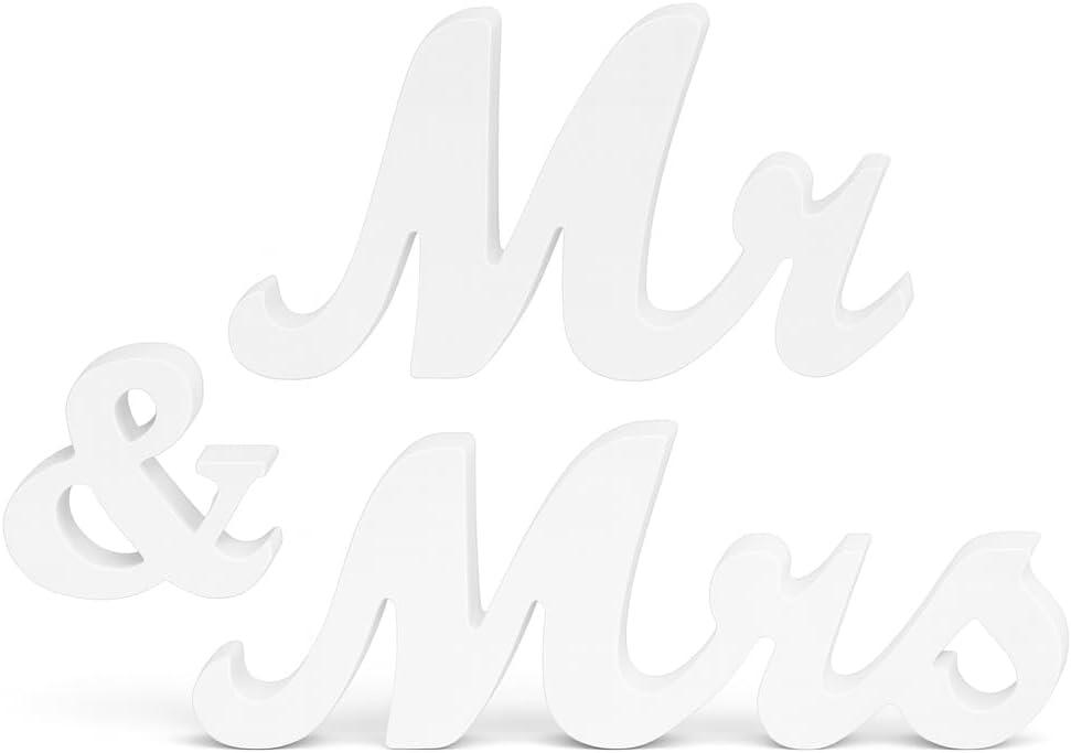 Mr. and Mrs. Sign for Wedding Party Decorations, Sweetheart Table Centerpiece, Photo Prop, Bridal Shower Gift (White)