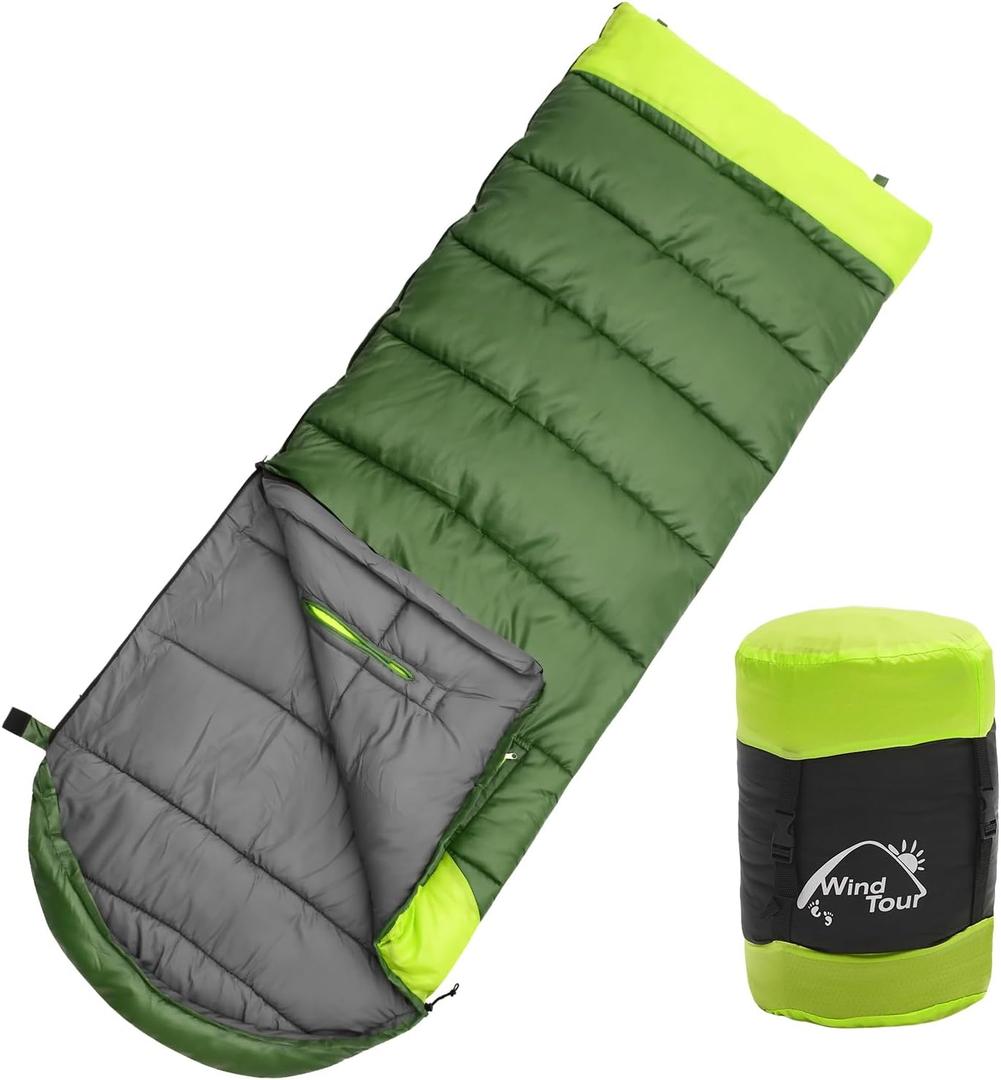Wind Tour 3 Season Lightweight Waterproof Sleeping Bag Indoor & Outdoor for Hiking Backpacking Camping Traveling (4.3 lb | Green | Left)